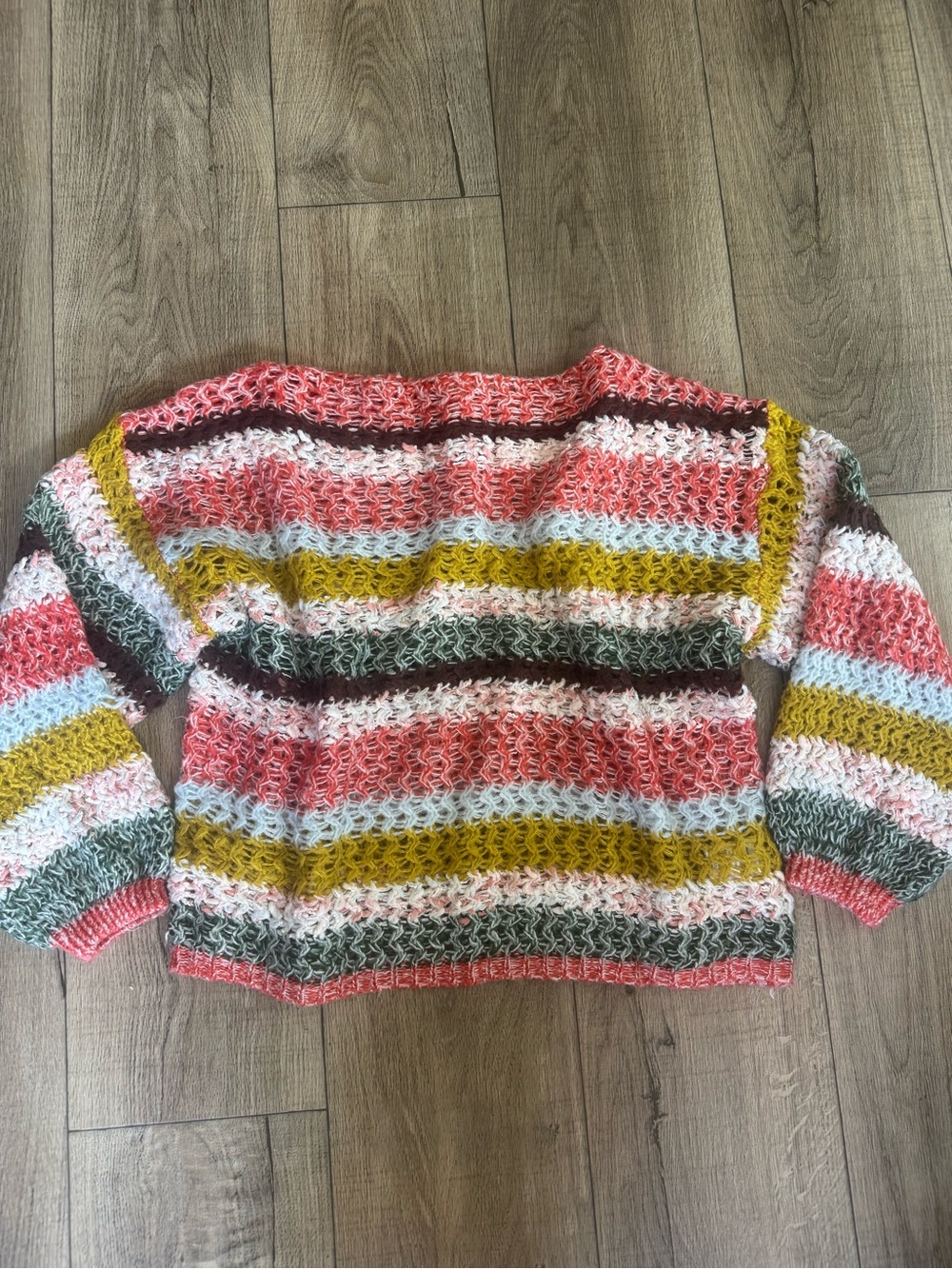 Three Bird Nest Striped Crochet Sweater